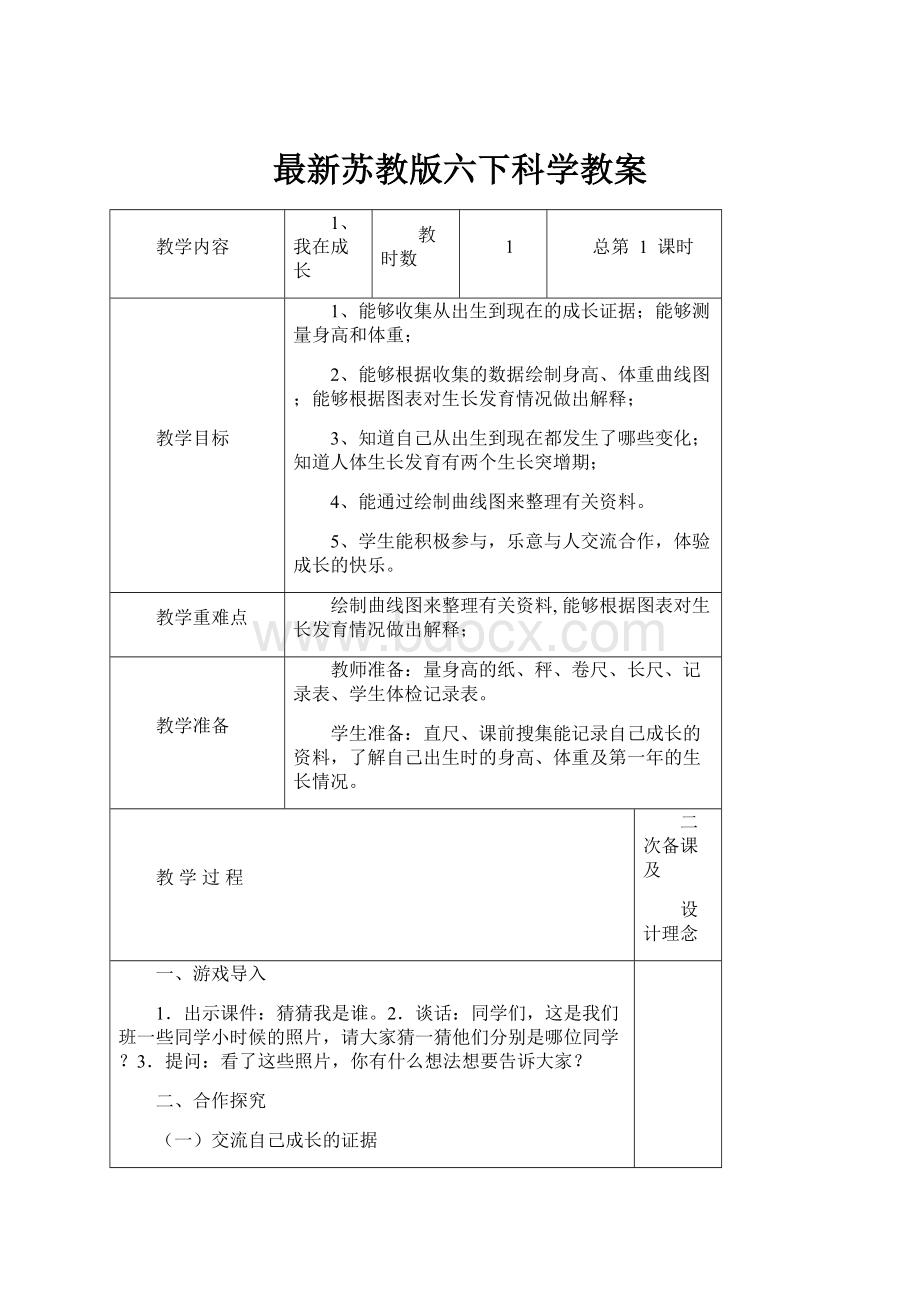 最新苏教版六下科学教案.docx_第1页