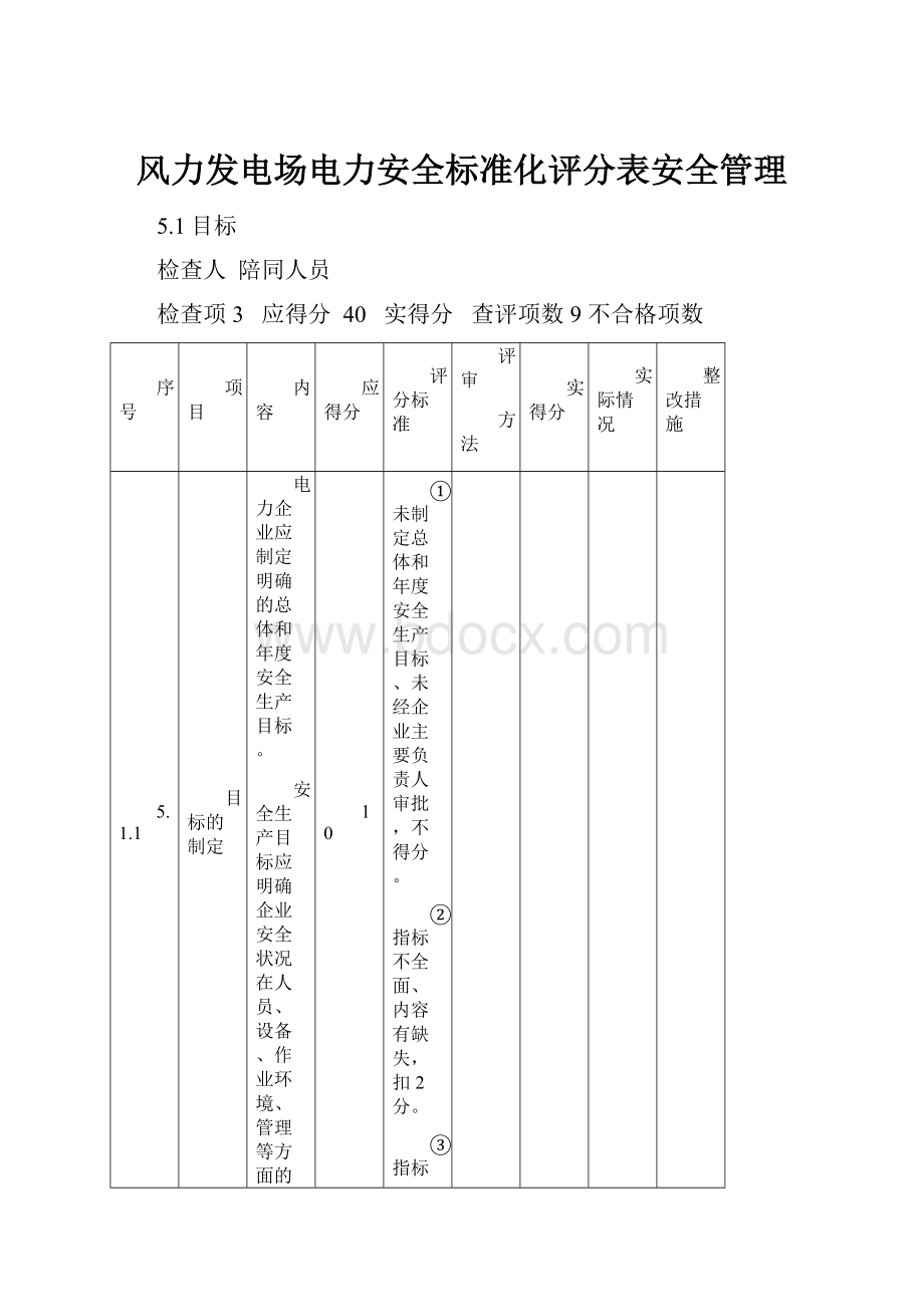 风力发电场电力安全标准化评分表安全管理.docx_第1页