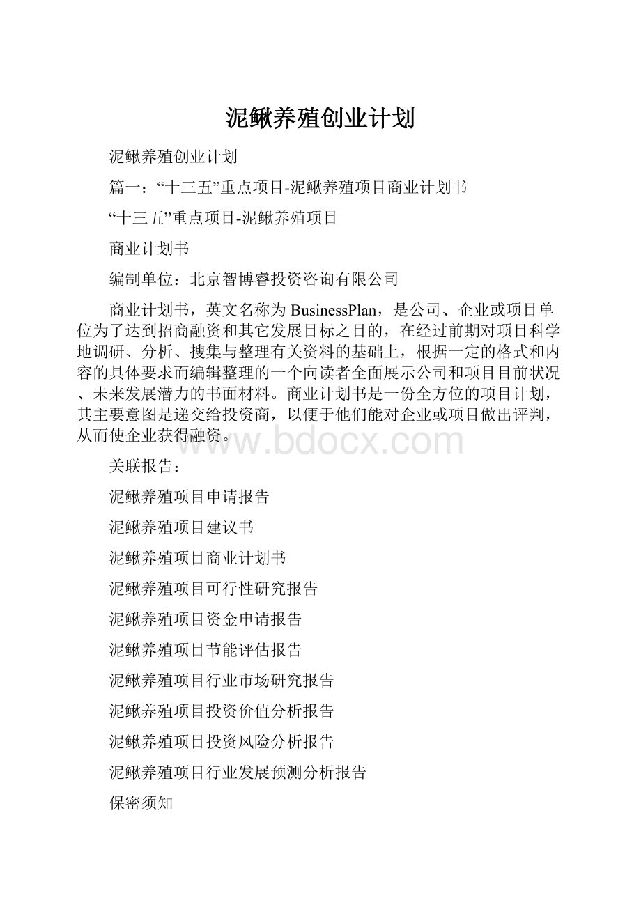 泥鳅养殖创业计划.docx