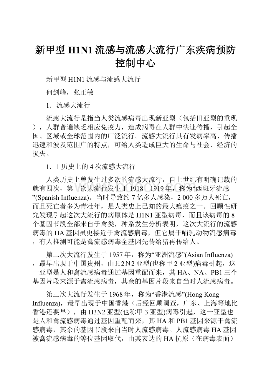 新甲型H1N1流感与流感大流行广东疾病预防控制中心.docx_第1页