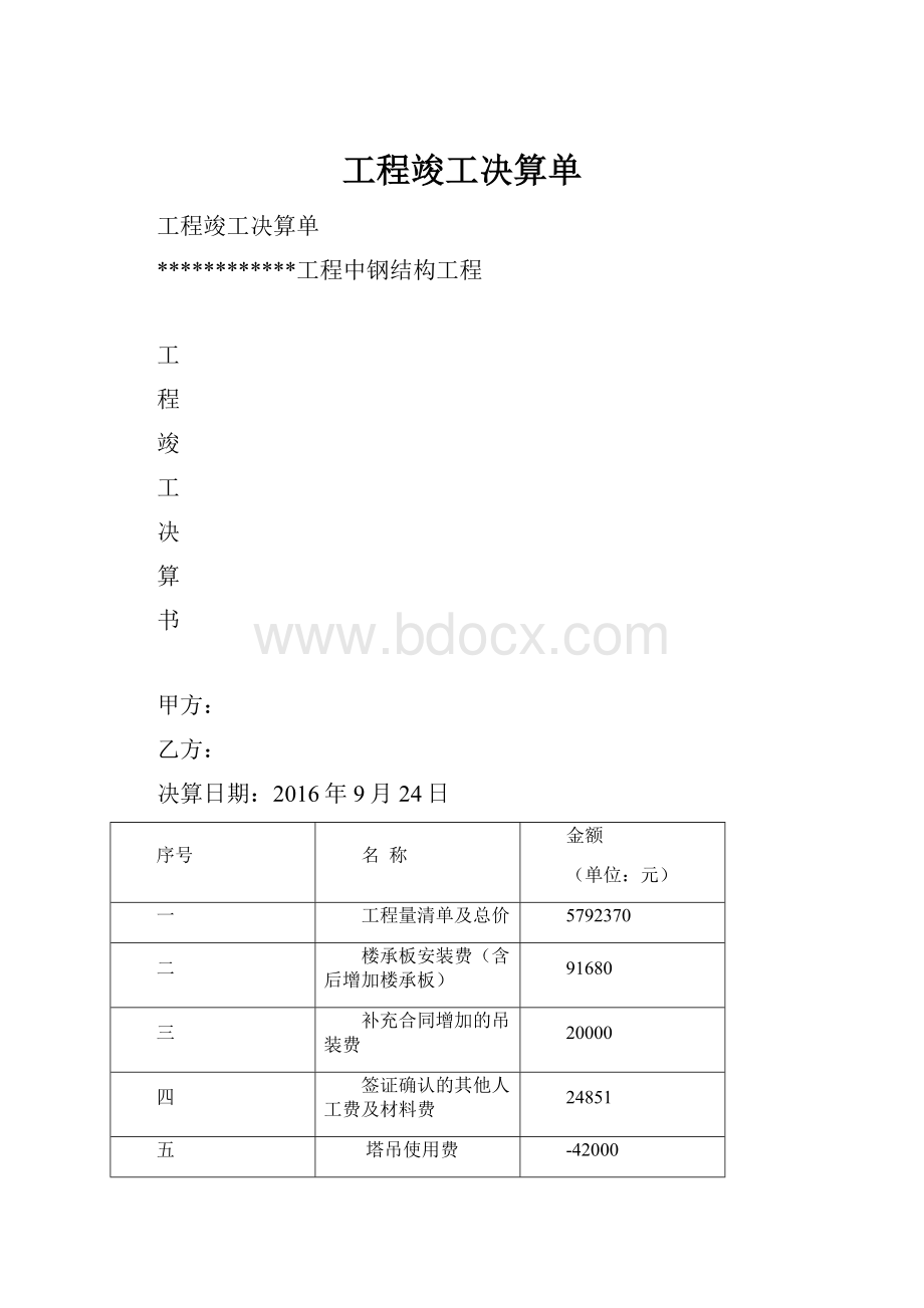 工程竣工决算单.docx_第1页