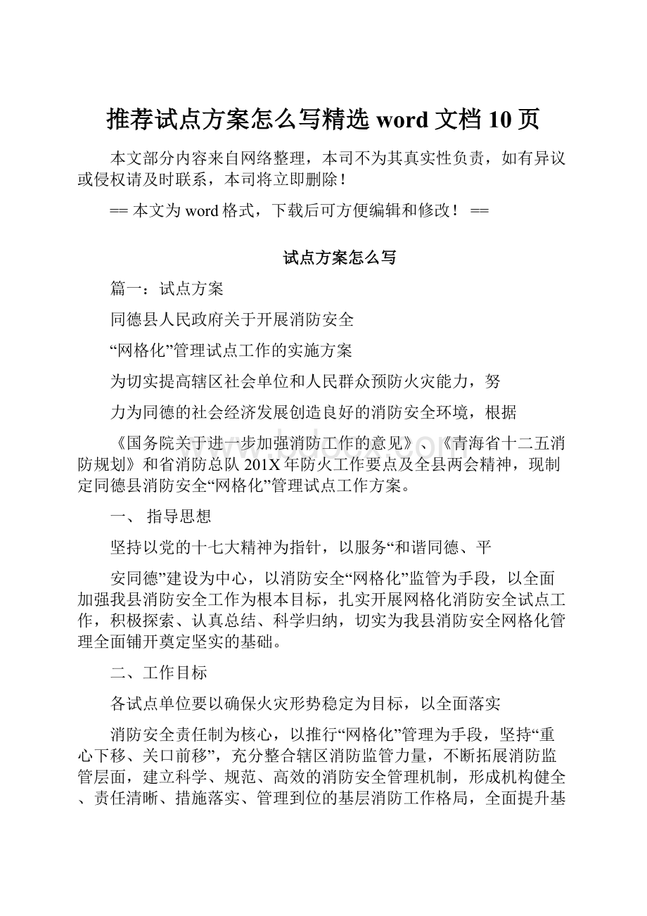 推荐试点方案怎么写精选word文档 10页.docx