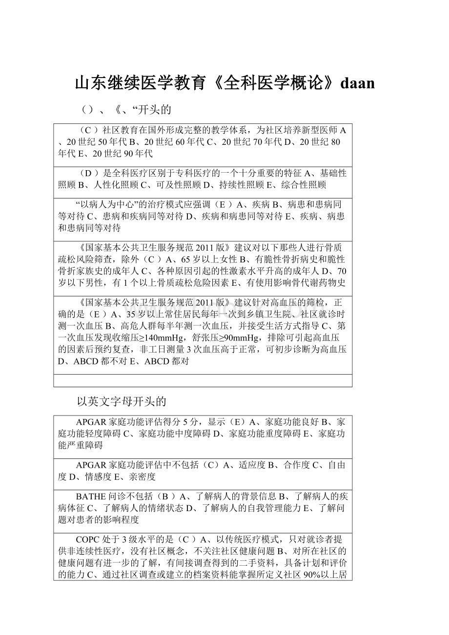 山东继续医学教育《全科医学概论》daan.docx_第1页