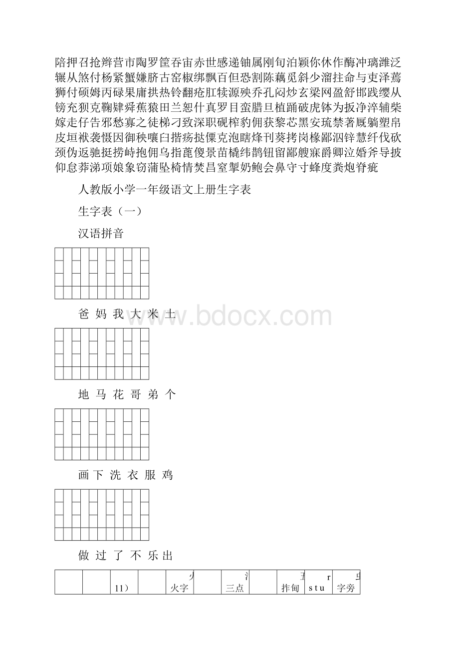 人教版小学一年级语文上册生字表演习加拼音汇编教学文案.docx_第2页