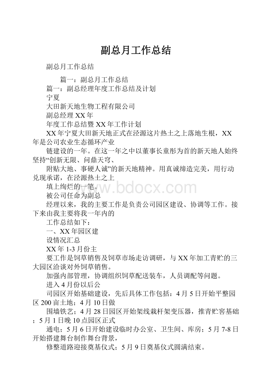 副总月工作总结.docx_第1页