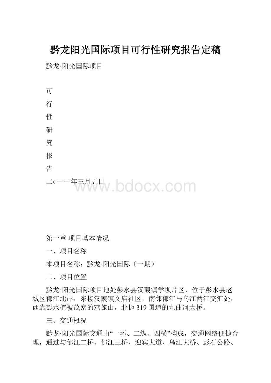 黔龙阳光国际项目可行性研究报告定稿.docx