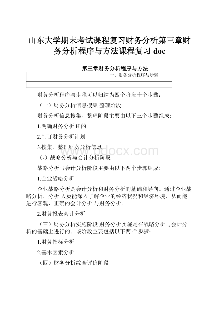 山东大学期末考试课程复习财务分析第三章财务分析程序与方法课程复习doc.docx