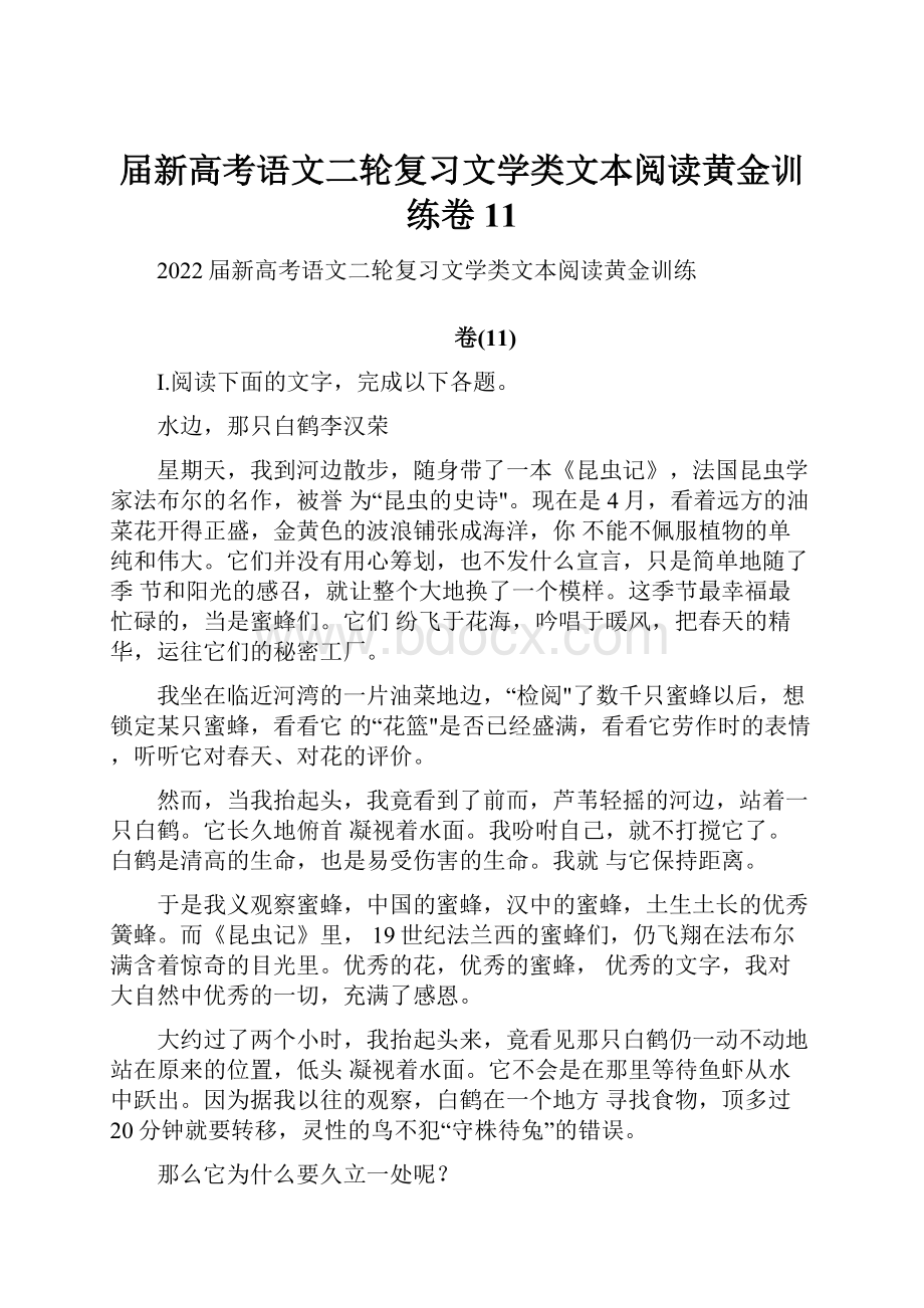 届新高考语文二轮复习文学类文本阅读黄金训练卷11.docx