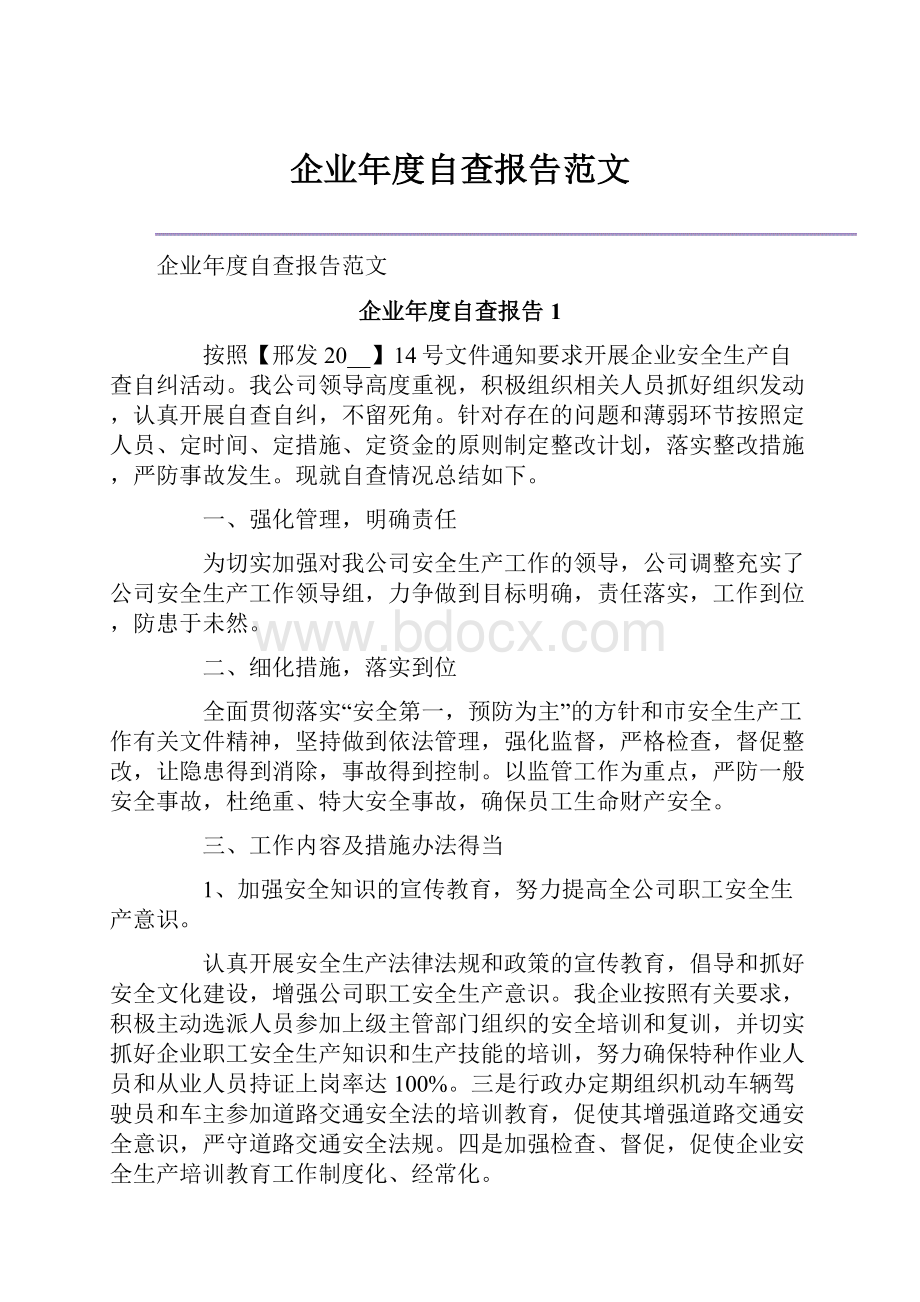 企业年度自查报告范文.docx_第1页