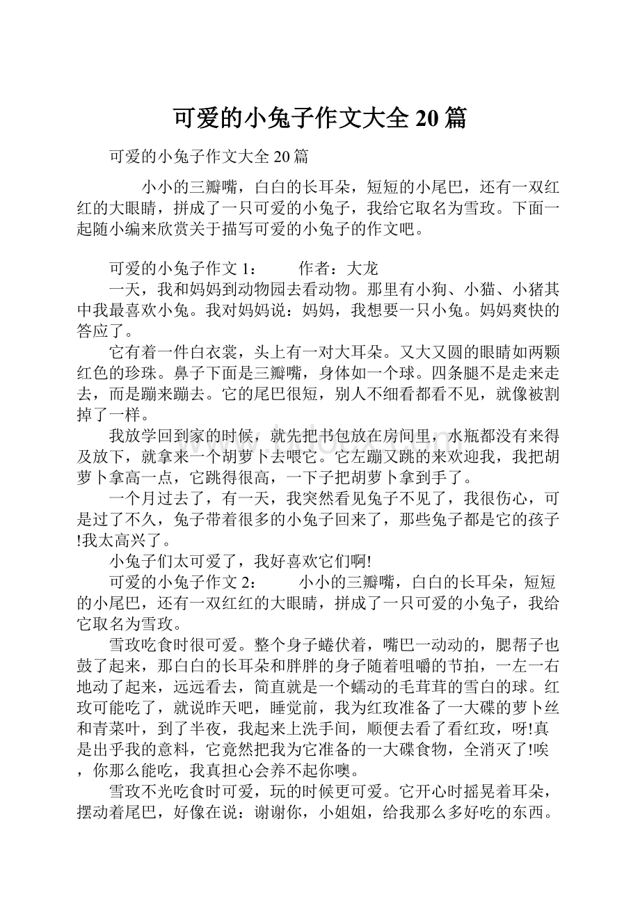 可爱的小兔子作文大全20篇.docx