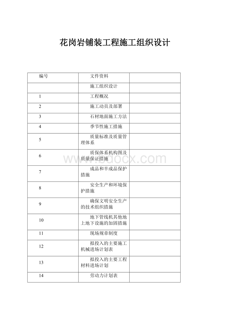 花岗岩铺装工程施工组织设计.docx