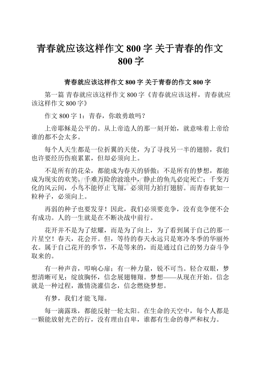 青春就应该这样作文800字 关于青春的作文800字.docx