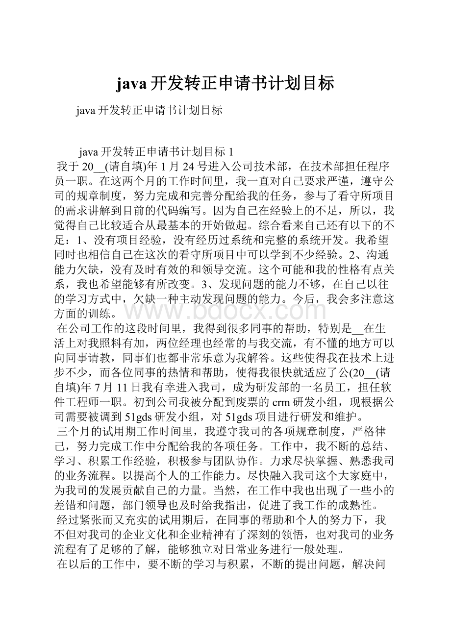 java开发转正申请书计划目标.docx