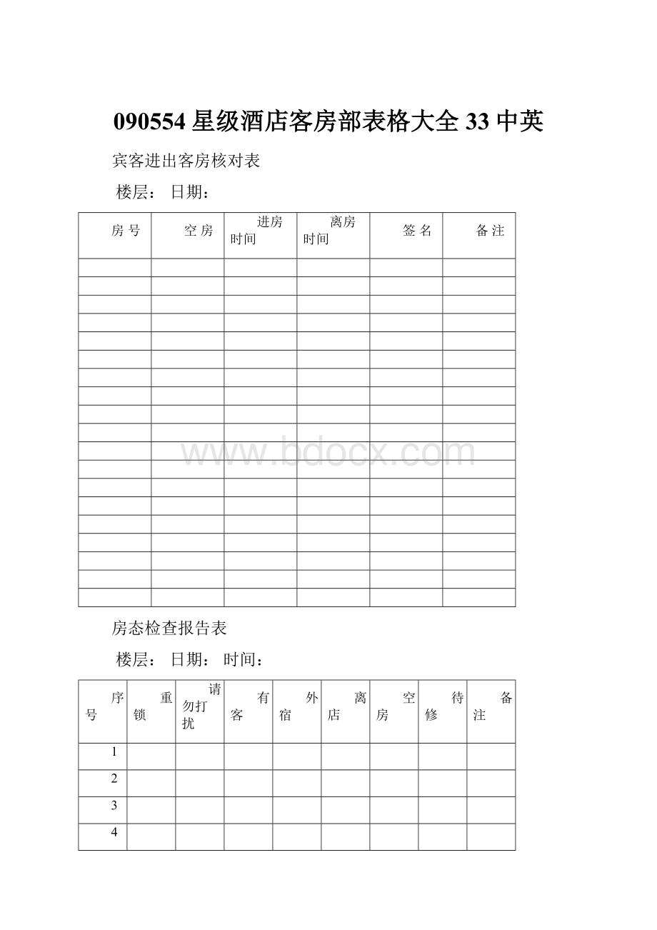 090554星级酒店客房部表格大全33中英.docx