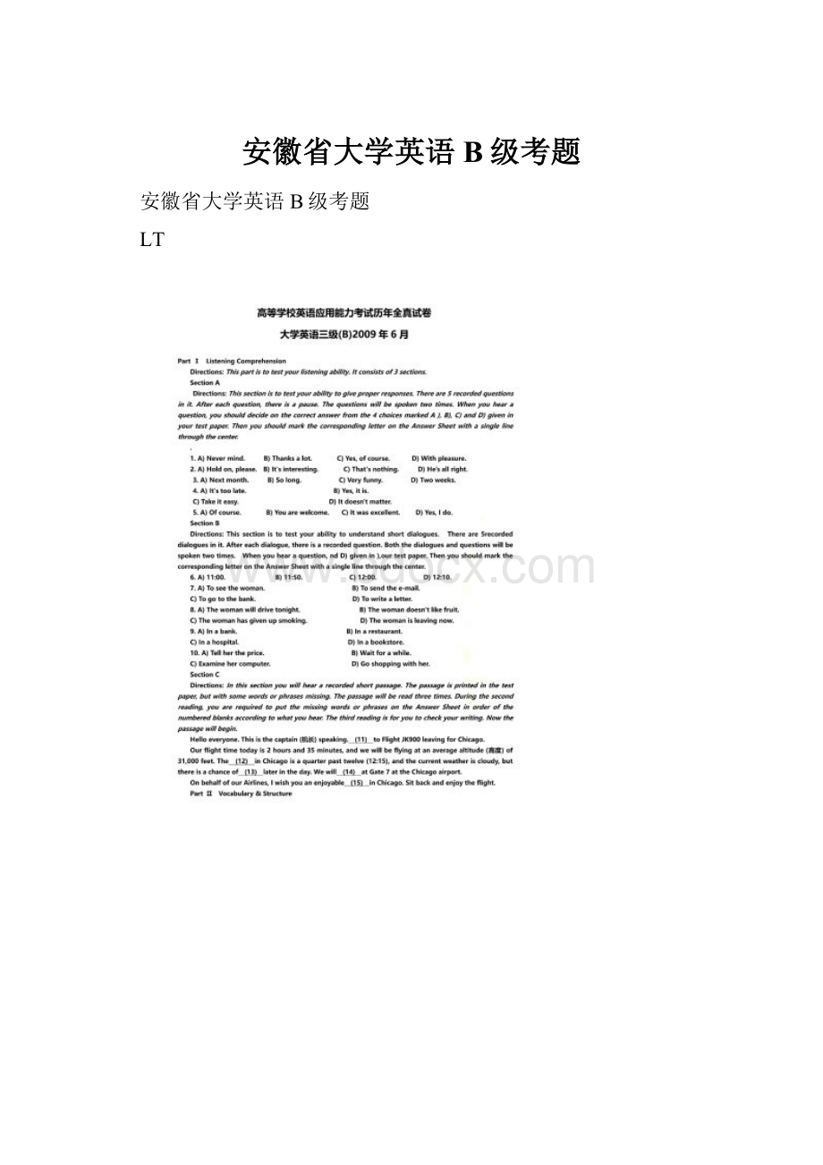 安徽省大学英语B级考题.docx