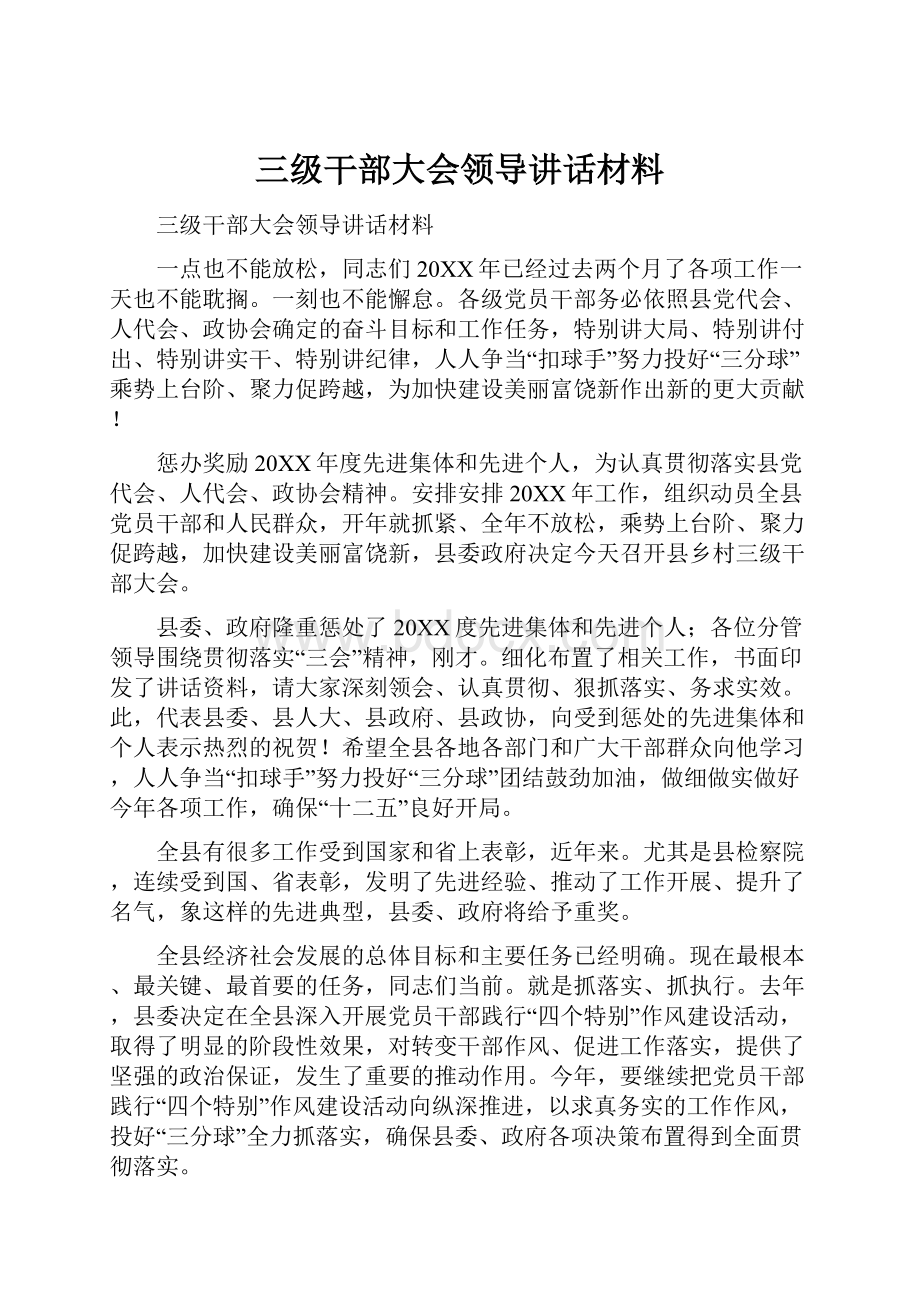 三级干部大会领导讲话材料.docx