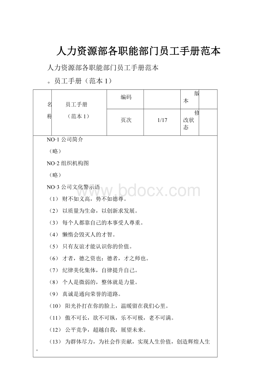 人力资源部各职能部门员工手册范本.docx