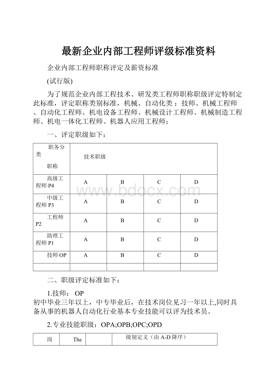 最新企业内部工程师评级标准资料.docx