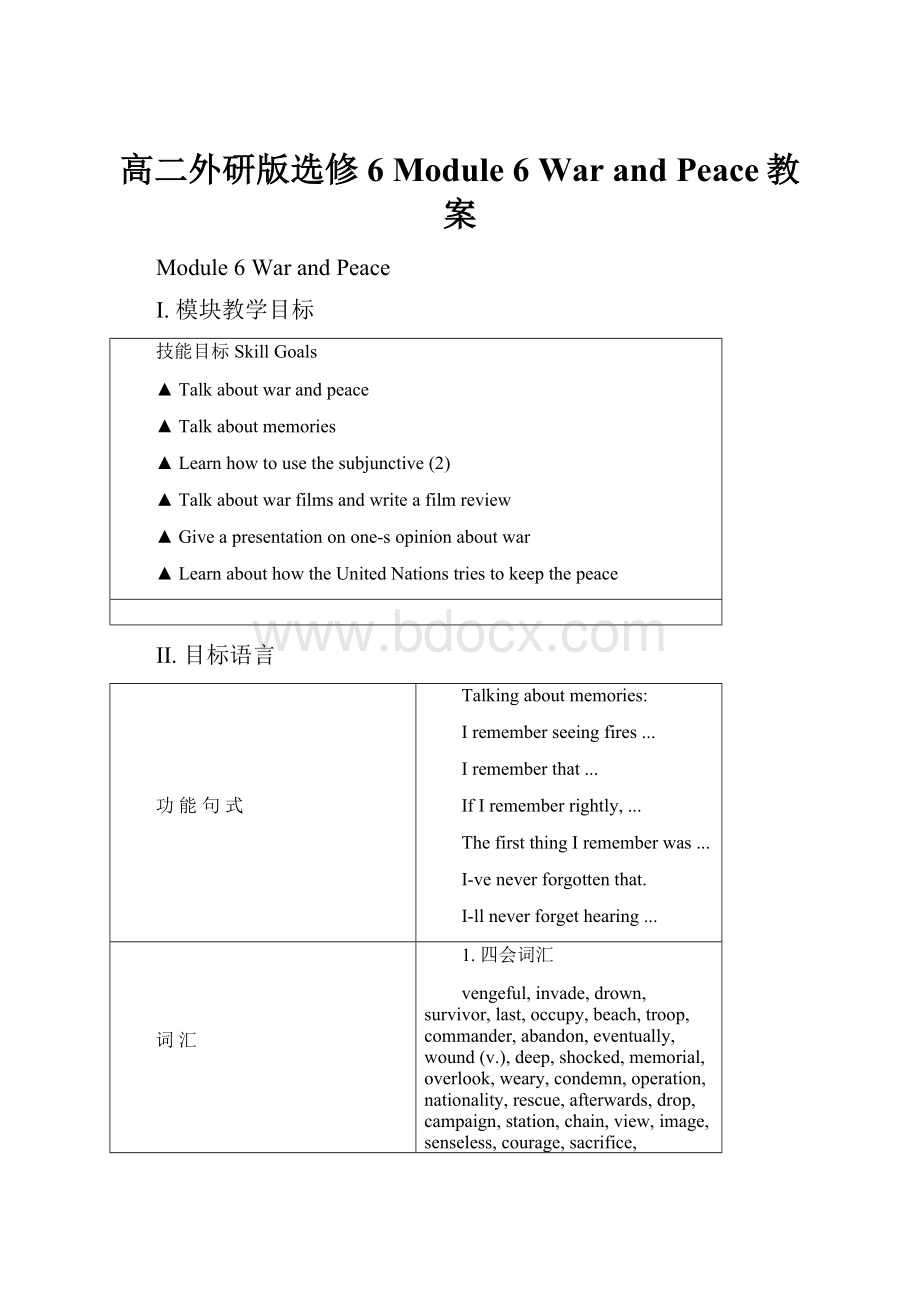 高二外研版选修6 Module 6 War and Peace教案.docx