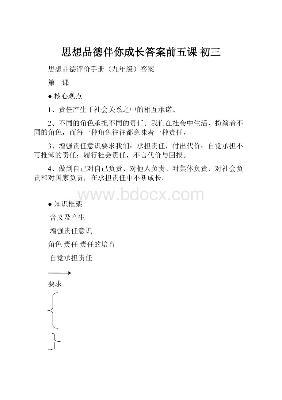 思想品德伴你成长答案前五课初三.docx