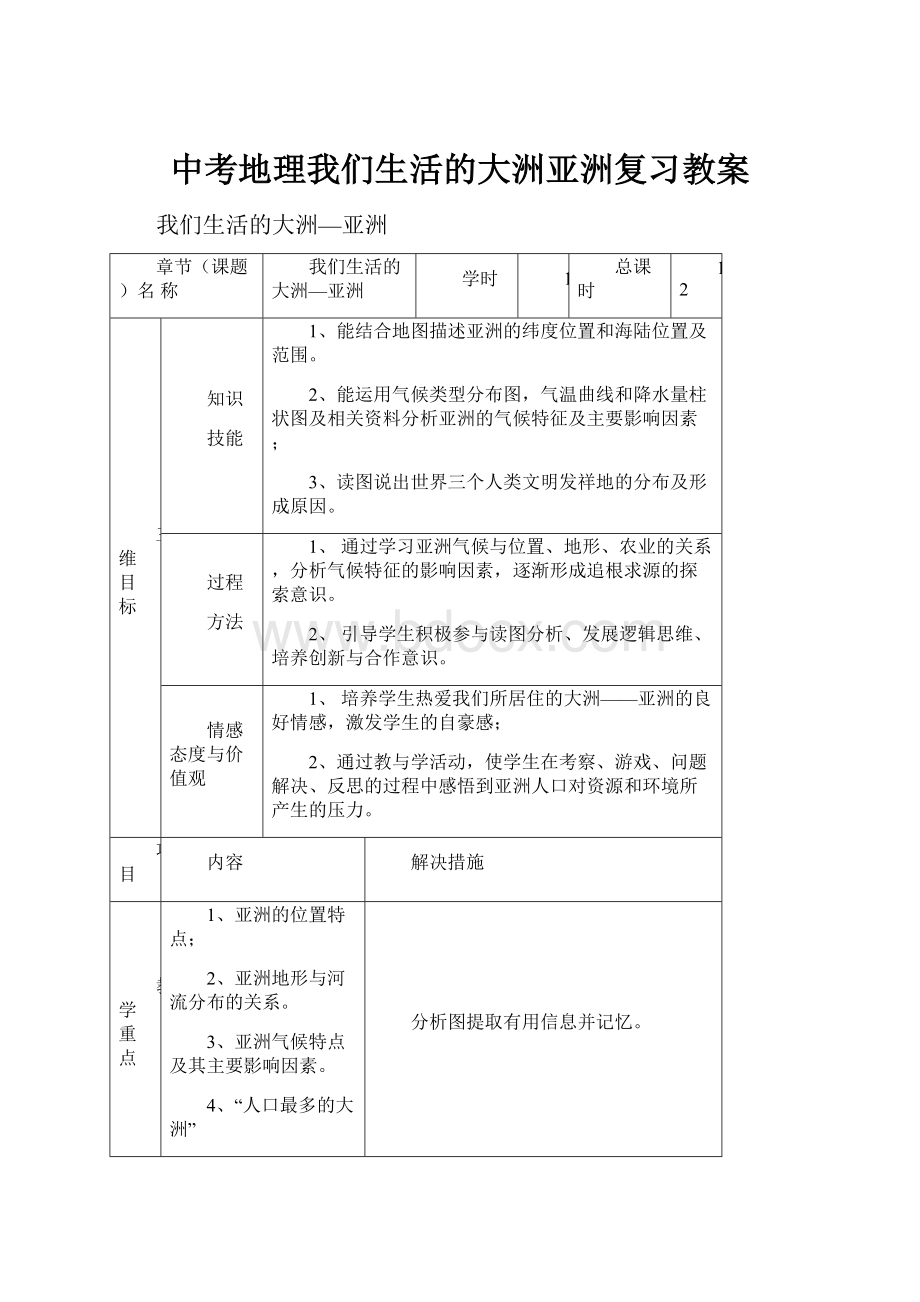 中考地理我们生活的大洲亚洲复习教案.docx_第1页