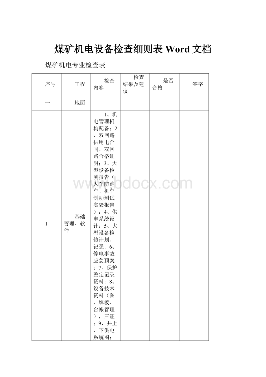 煤矿机电设备检查细则表Word文档.docx