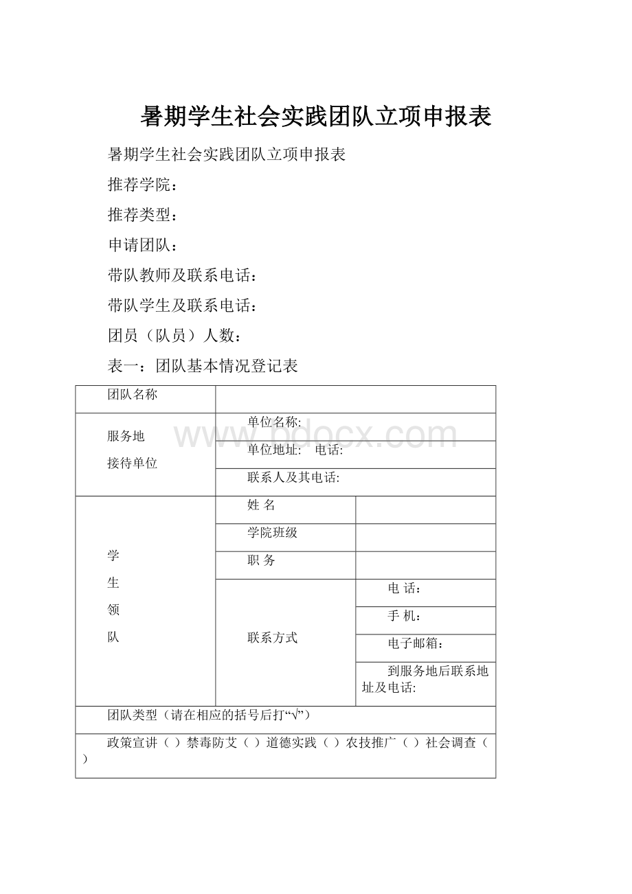 暑期学生社会实践团队立项申报表.docx_第1页