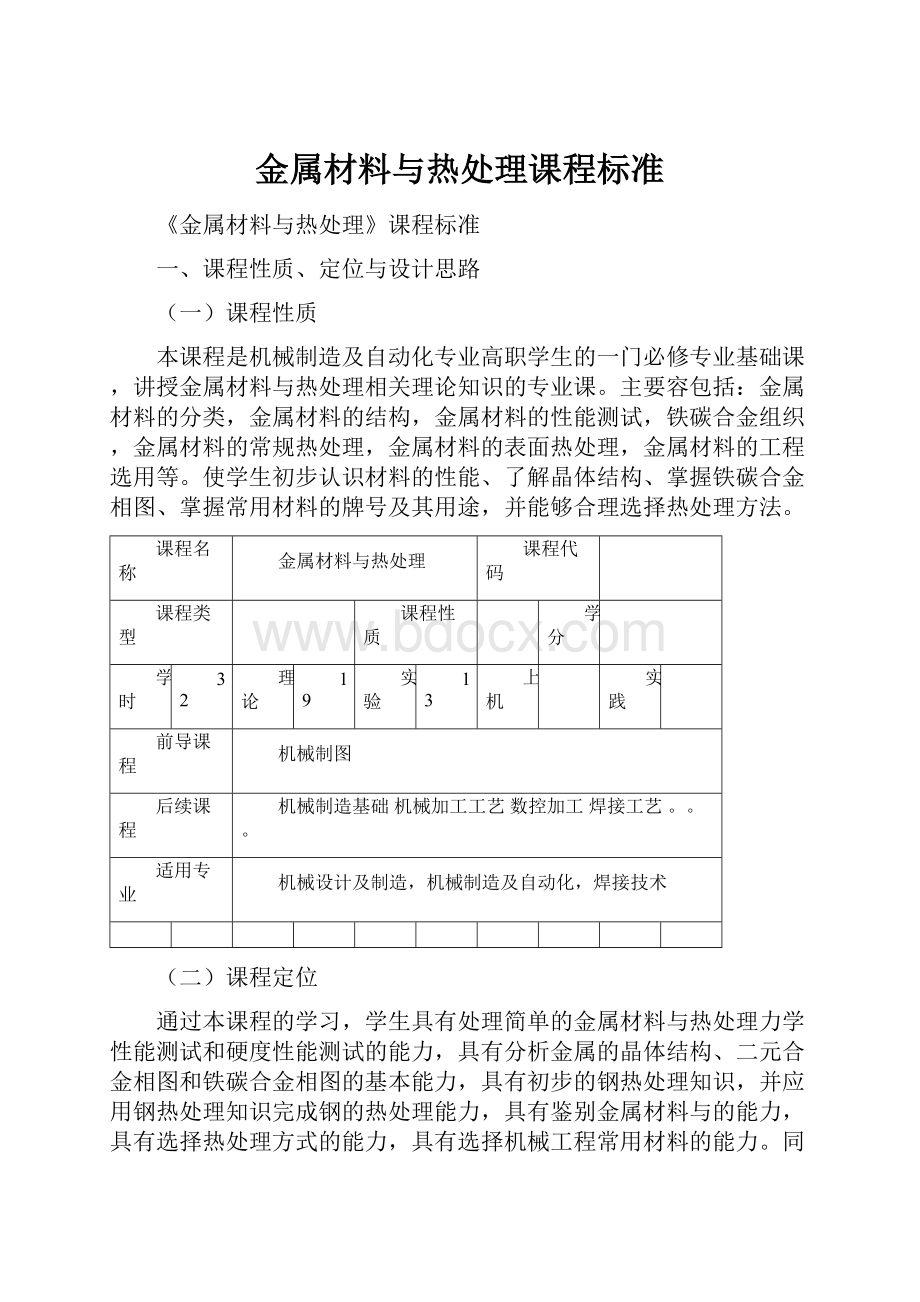 金属材料与热处理课程标准.docx_第1页