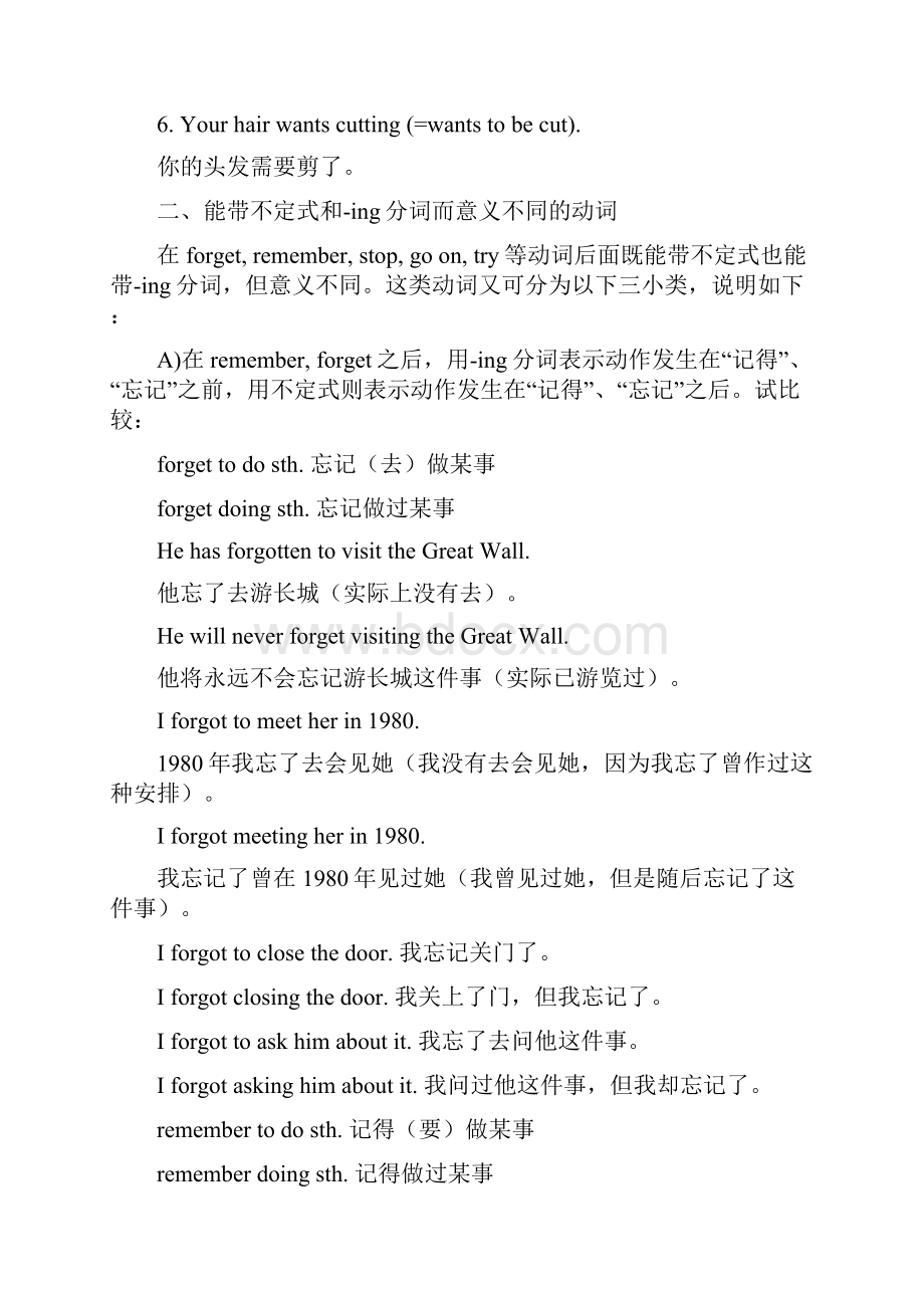 中考能带不定式和ing分词而意义相同或不同的动词须掌握.docx_第3页