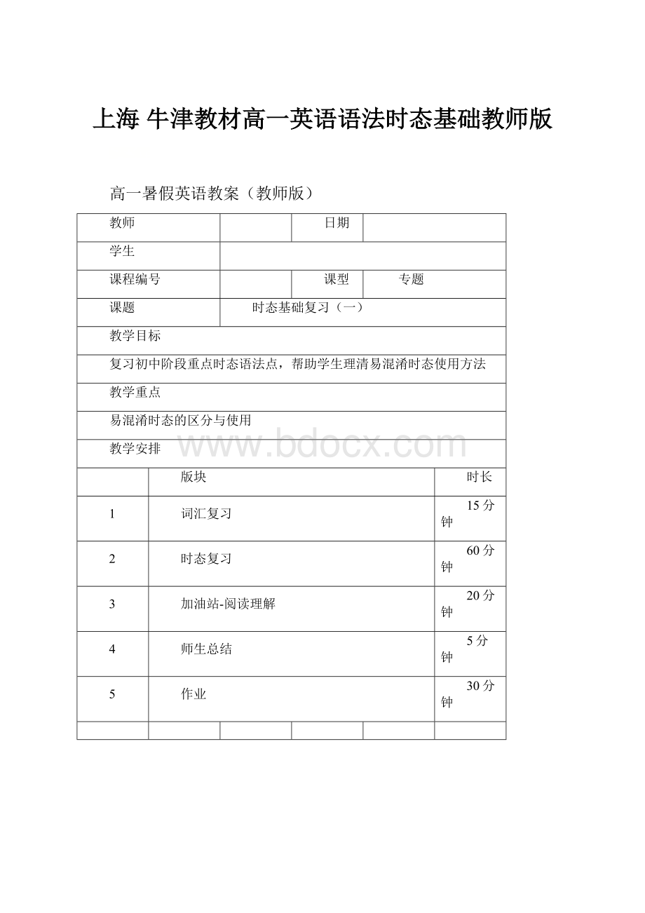 上海 牛津教材高一英语语法时态基础教师版.docx_第1页