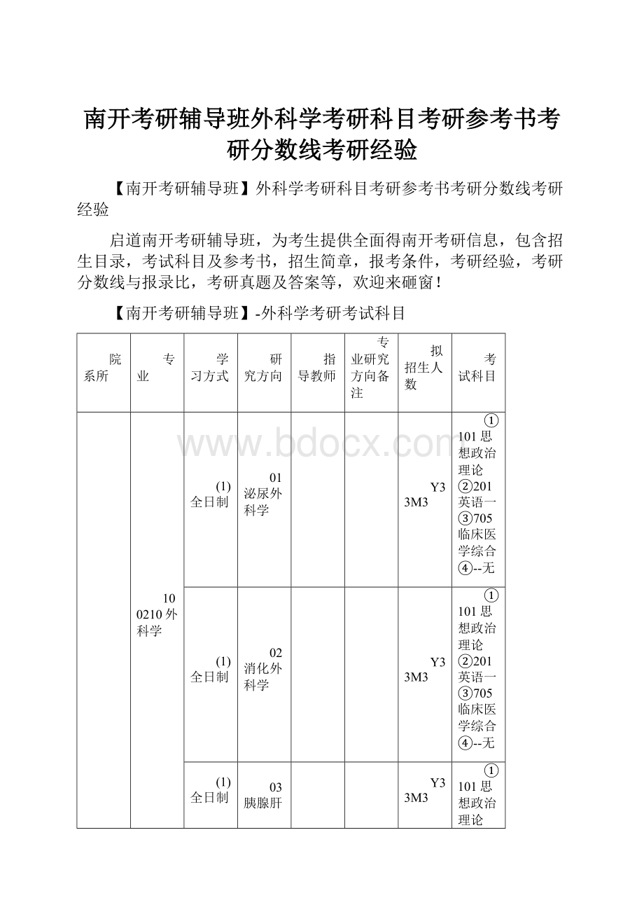 南开考研辅导班外科学考研科目考研参考书考研分数线考研经验.docx