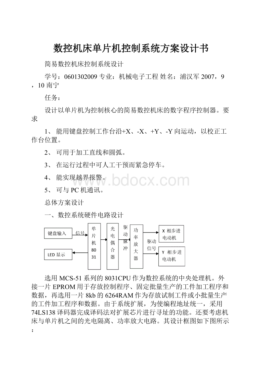 数控机床单片机控制系统方案设计书.docx_第1页