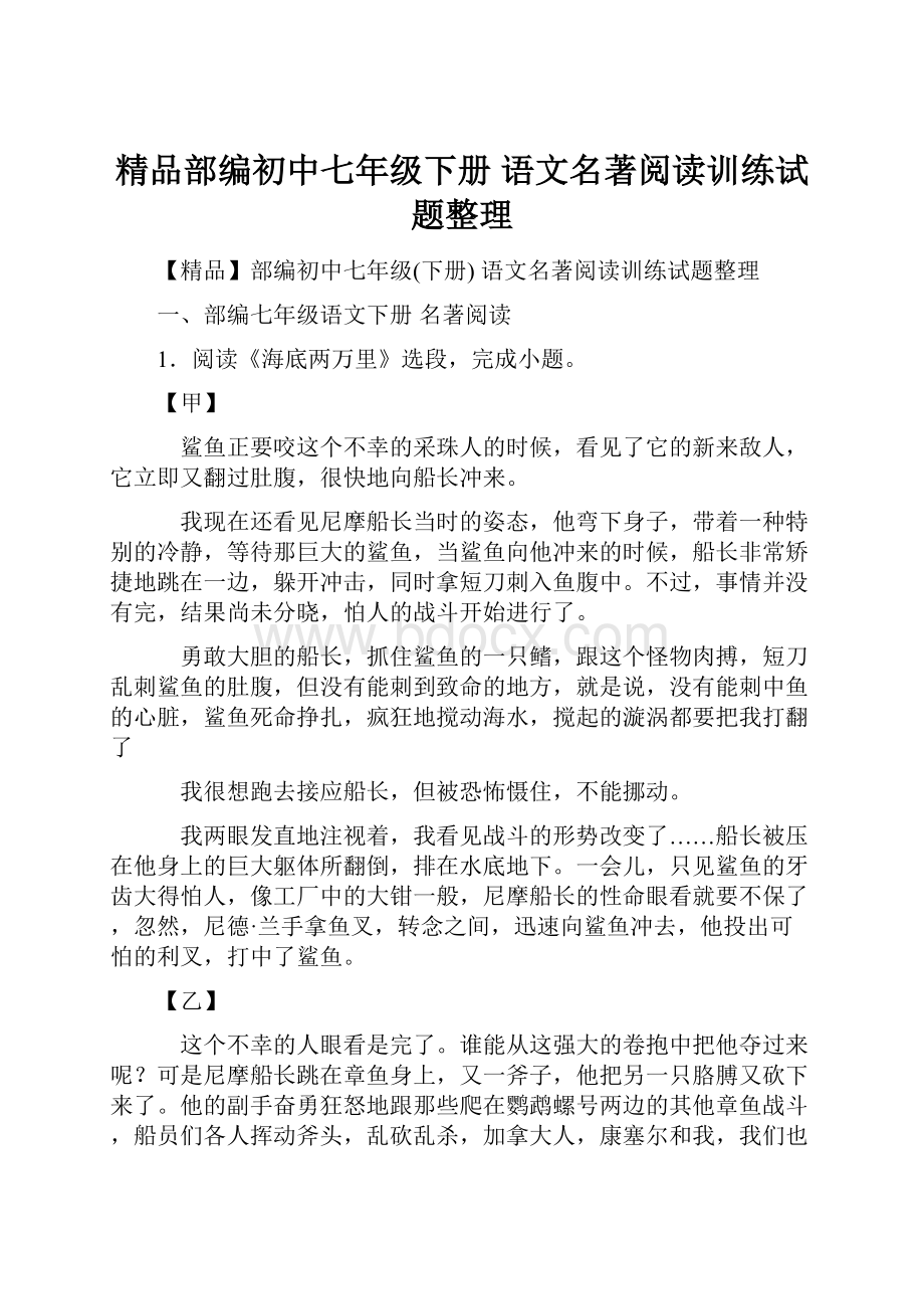 精品部编初中七年级下册 语文名著阅读训练试题整理.docx