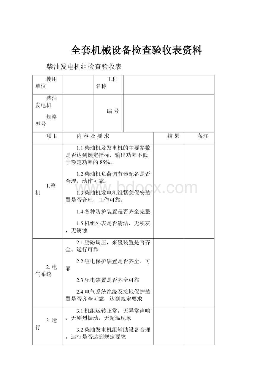 全套机械设备检查验收表资料.docx