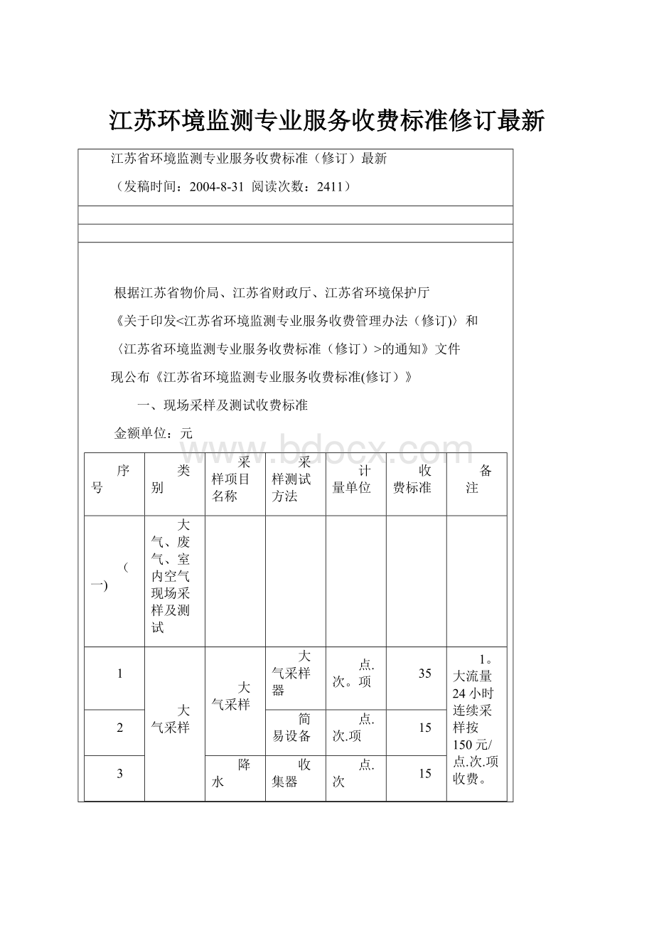 江苏环境监测专业服务收费标准修订最新.docx