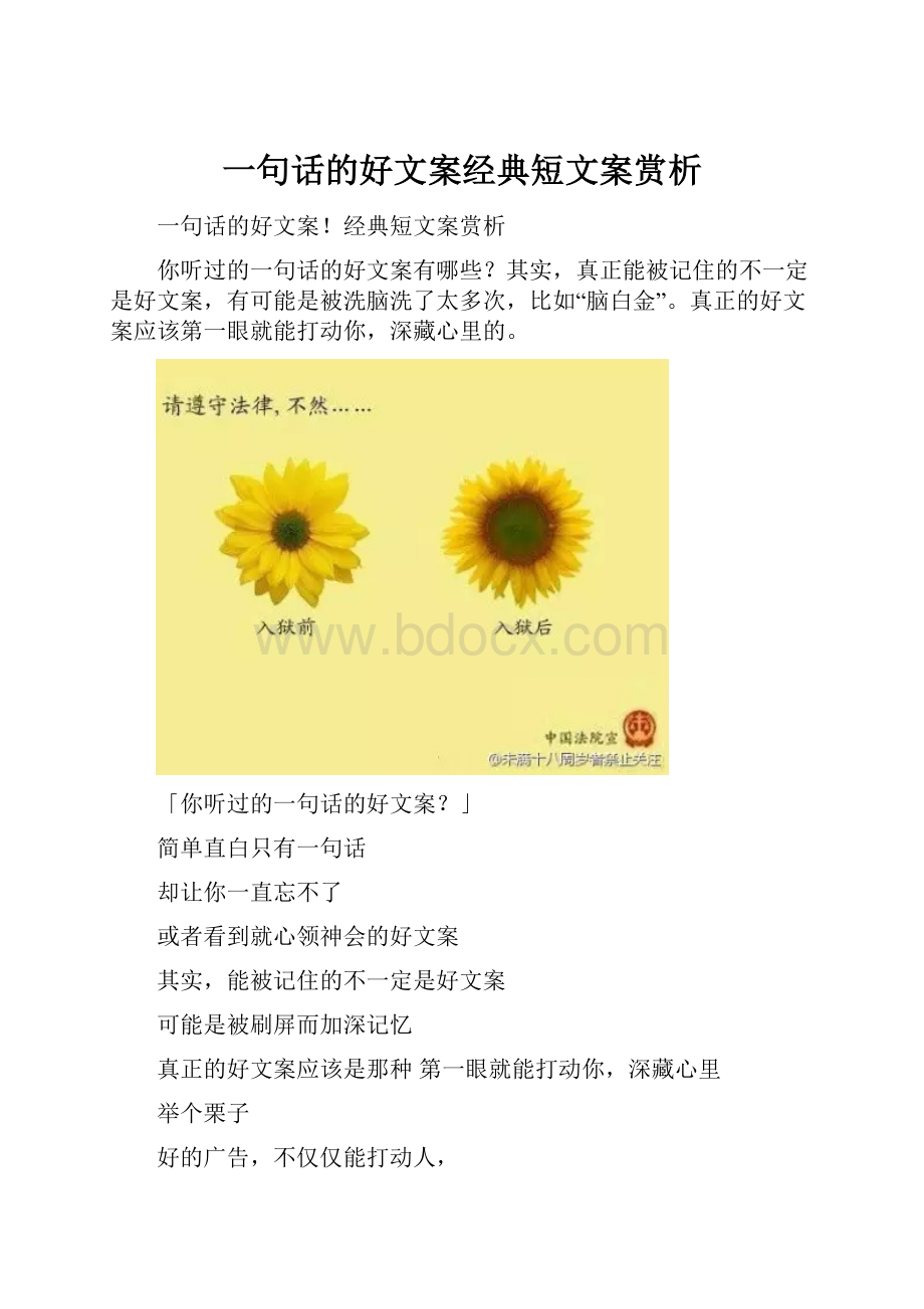 一句话的好文案经典短文案赏析.docx_第1页