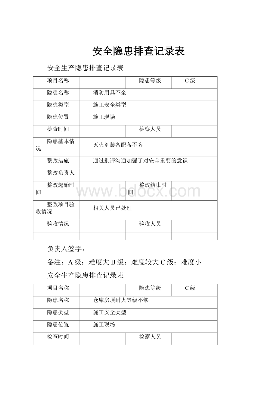 安全隐患排查记录表.docx_第1页