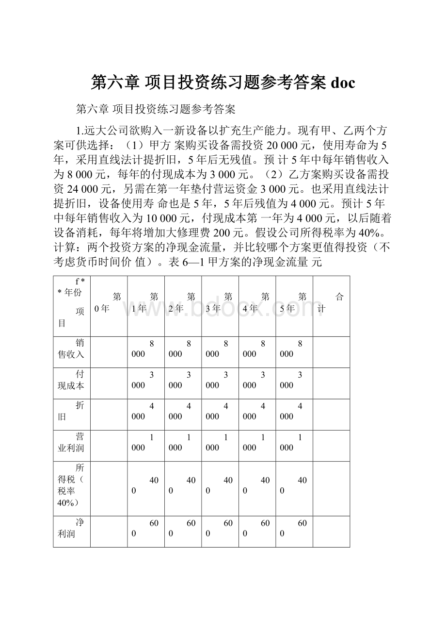 第六章 项目投资练习题参考答案doc.docx_第1页