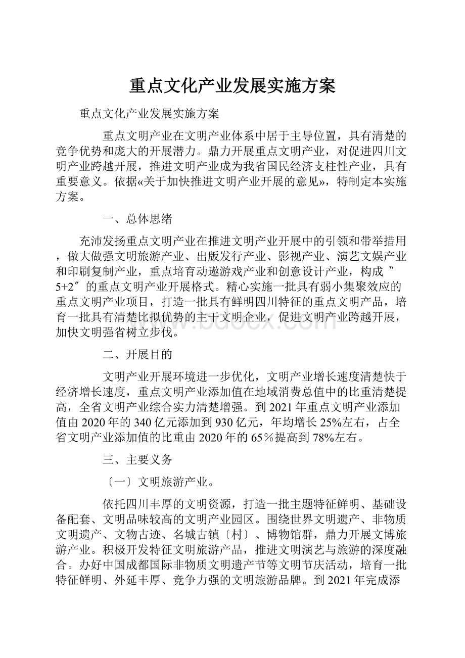 重点文化产业发展实施方案.docx_第1页