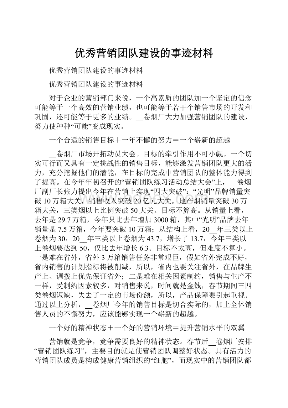 优秀营销团队建设的事迹材料.docx