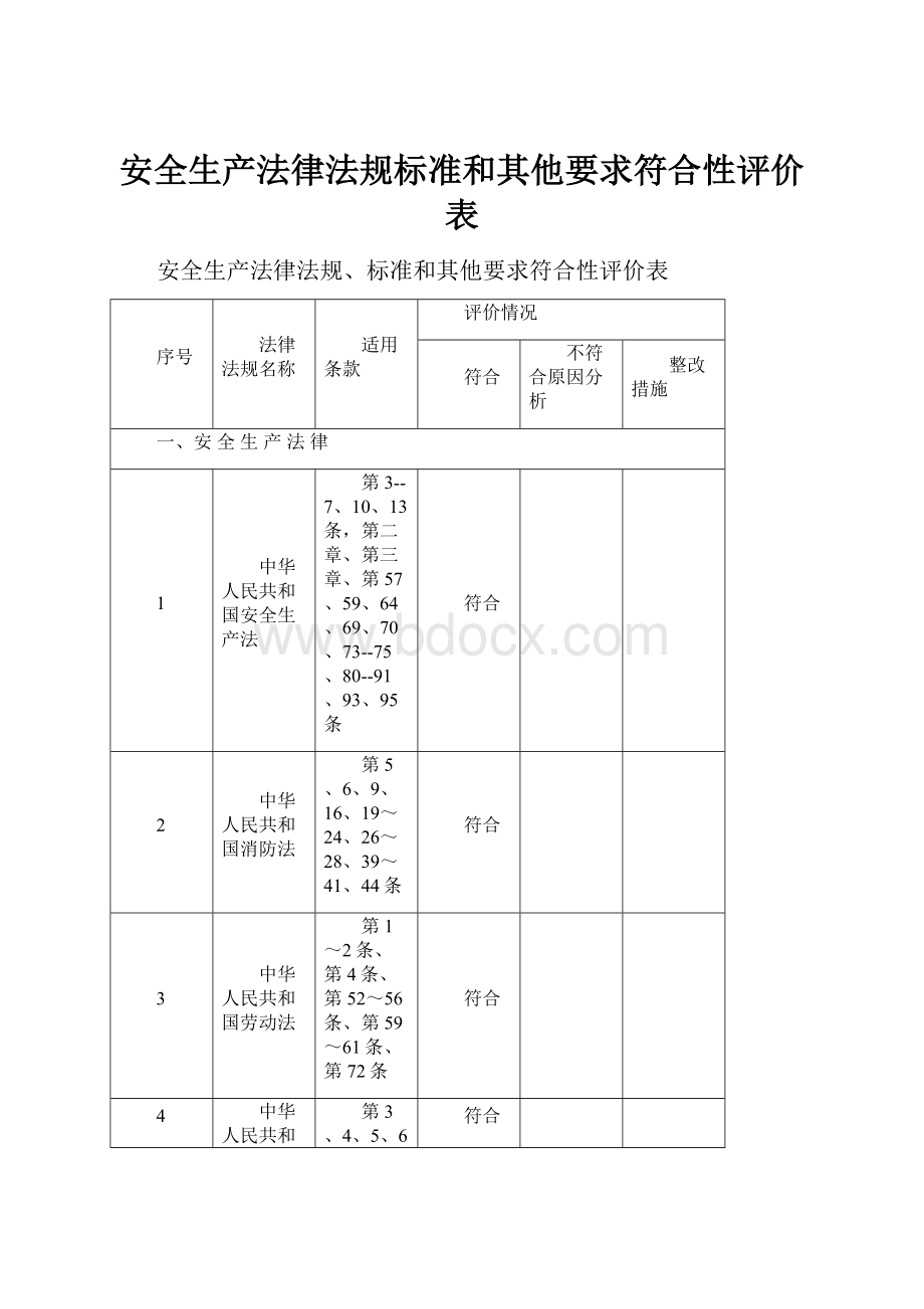 安全生产法律法规标准和其他要求符合性评价表.docx