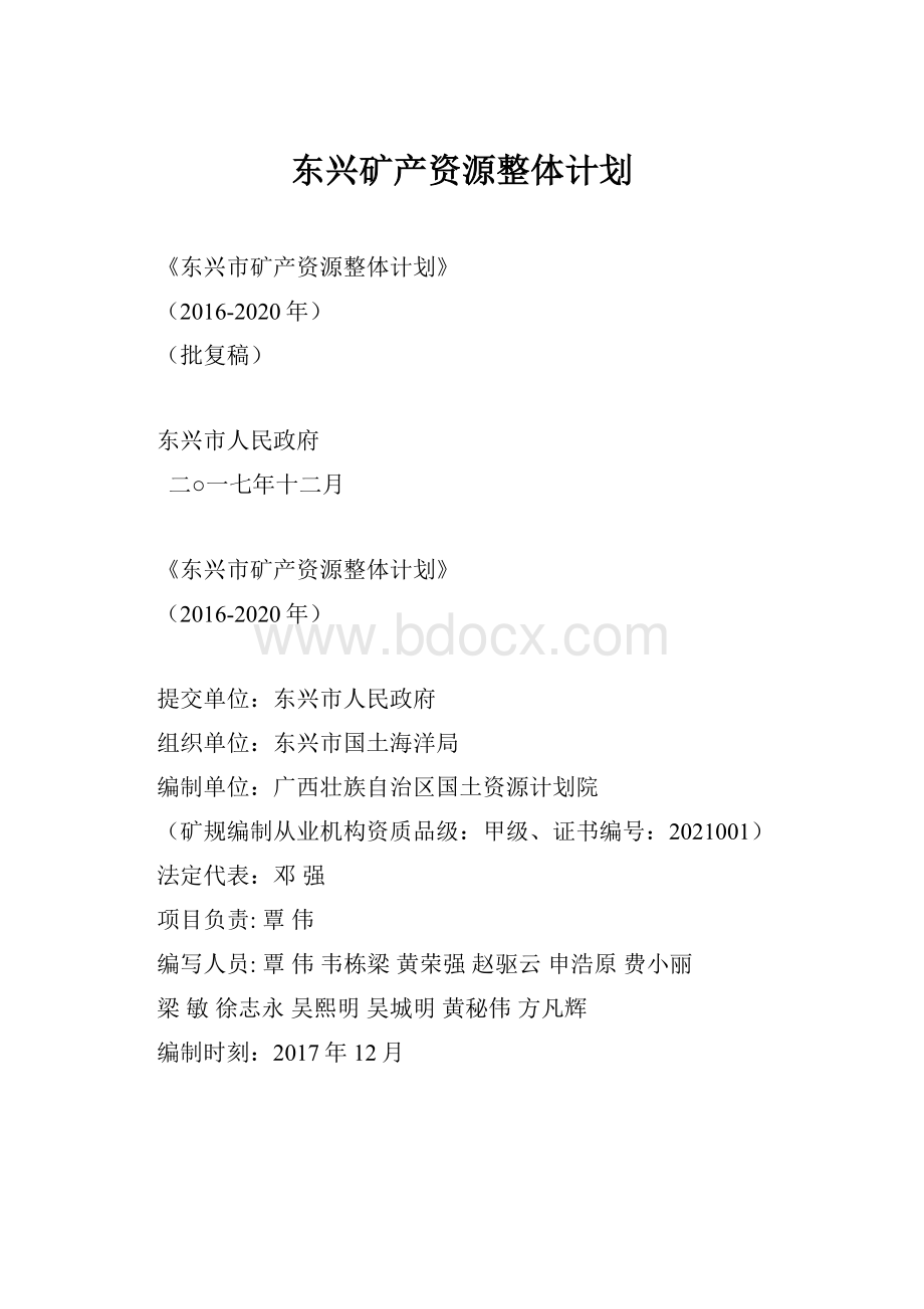 东兴矿产资源整体计划.docx