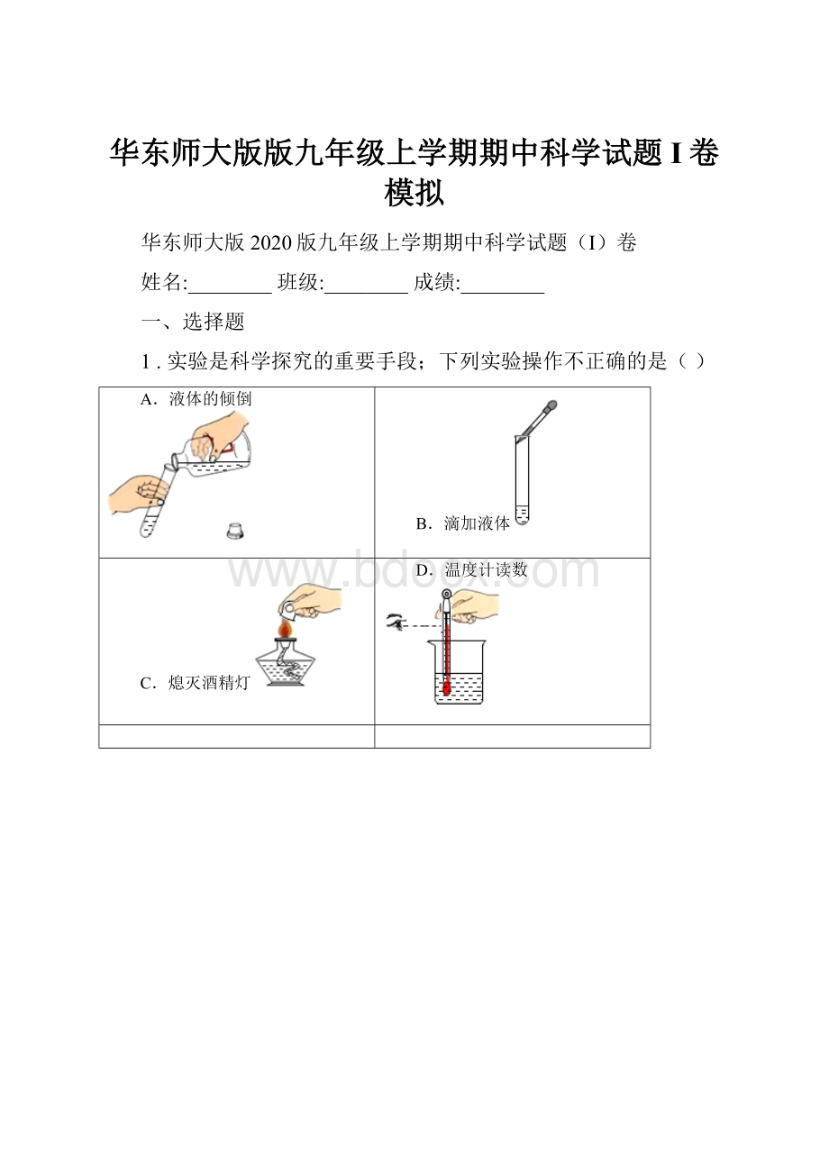 华东师大版版九年级上学期期中科学试题I卷模拟.docx