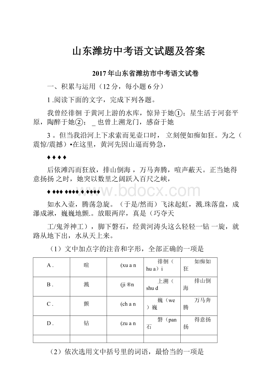 山东潍坊中考语文试题及答案.docx