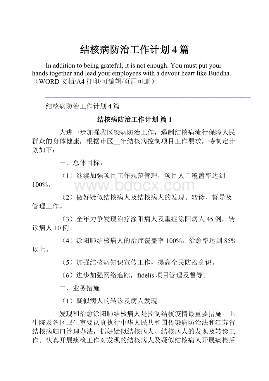 结核病防治工作计划4篇.docx_第1页