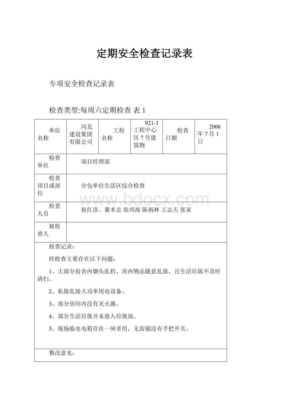 定期安全检查记录表.docx_第1页