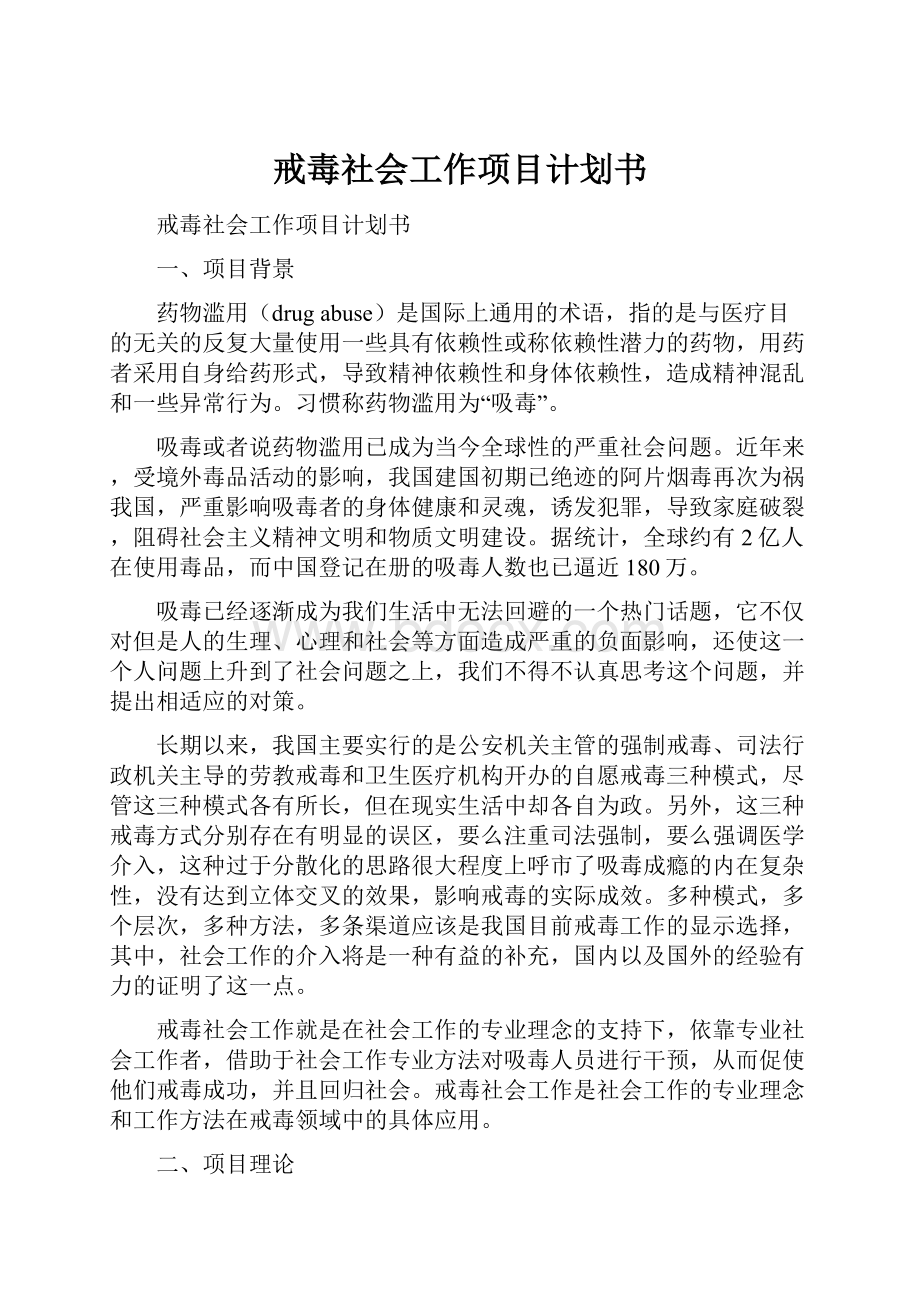 戒毒社会工作项目计划书.docx_第1页