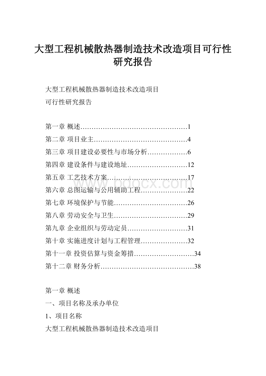 大型工程机械散热器制造技术改造项目可行性研究报告.docx_第1页