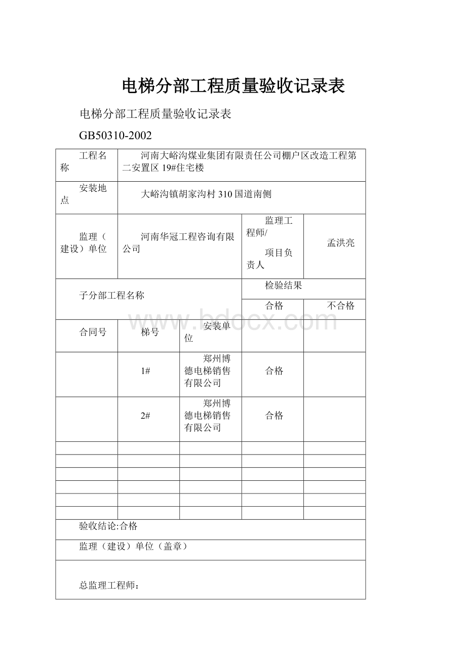 电梯分部工程质量验收记录表.docx