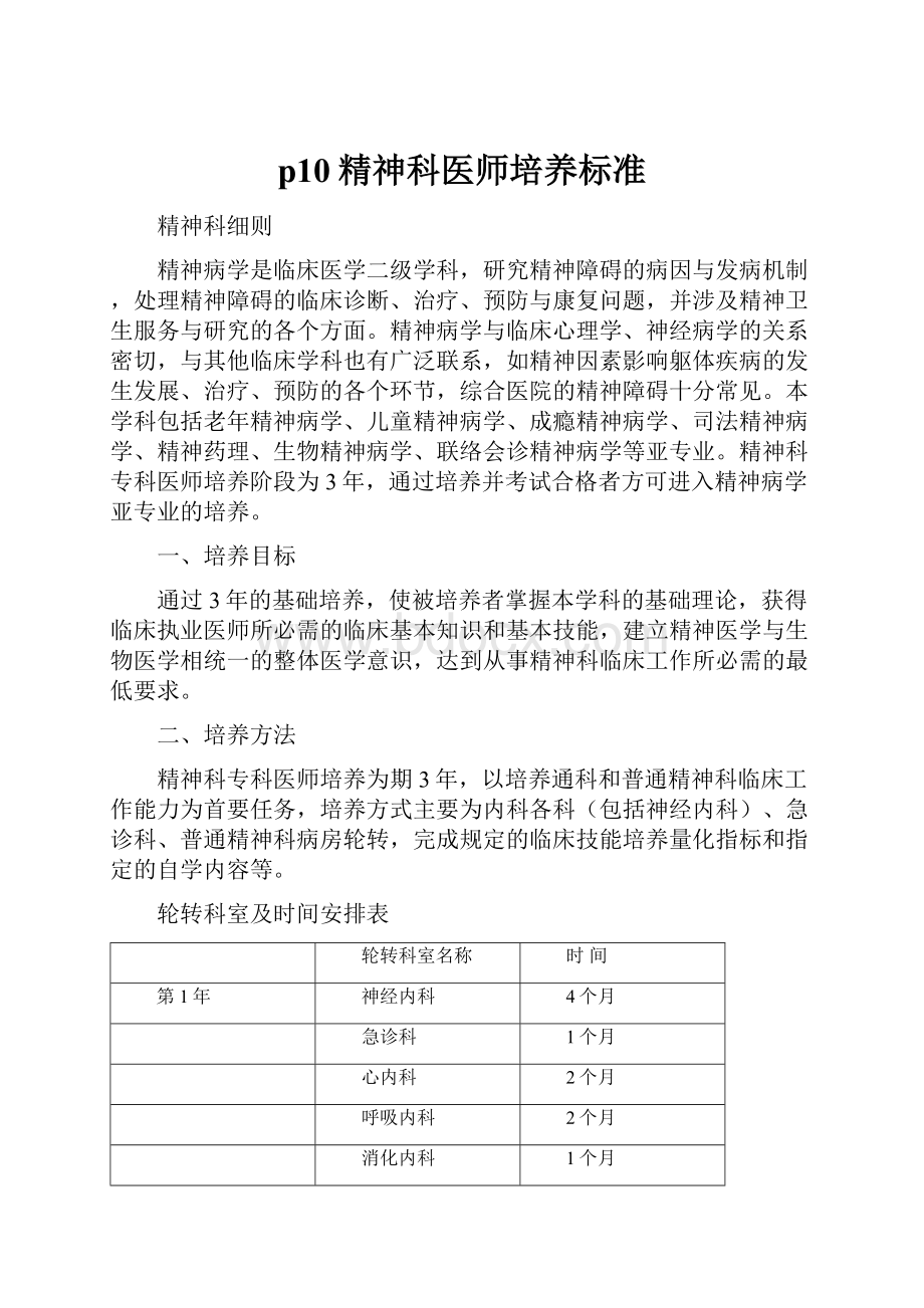 p10精神科医师培养标准.docx_第1页